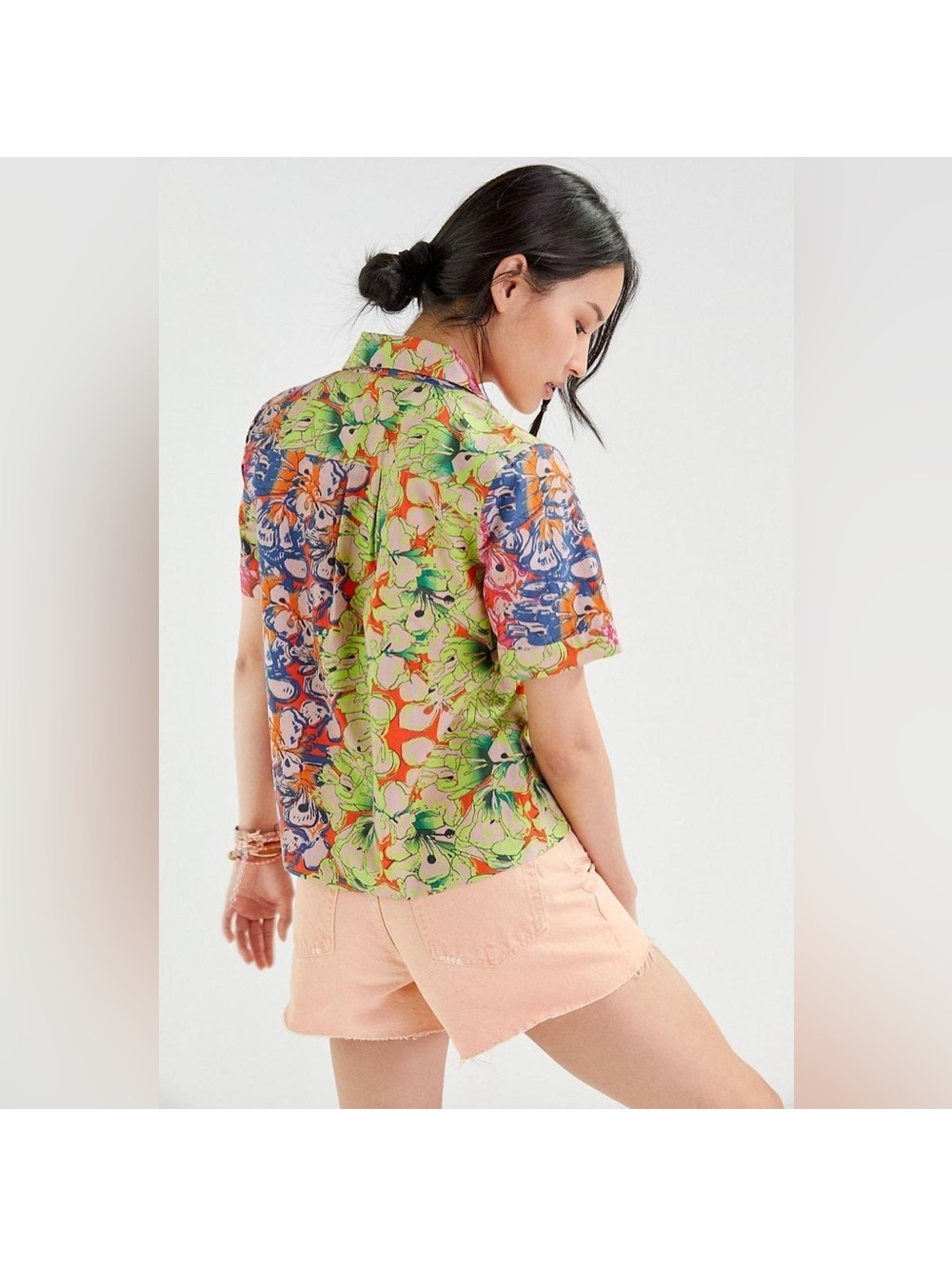 Roopa Pemmaraju for Anthropologie Rainbow Floral Buttondown Short Sleeve Camp L - Picture 2 of 7